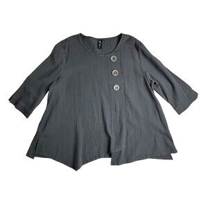 Focus Cotton Crinkle Gauze Tunic Top  Size L  3/4-Sleeves Asym Hem Lagenlook